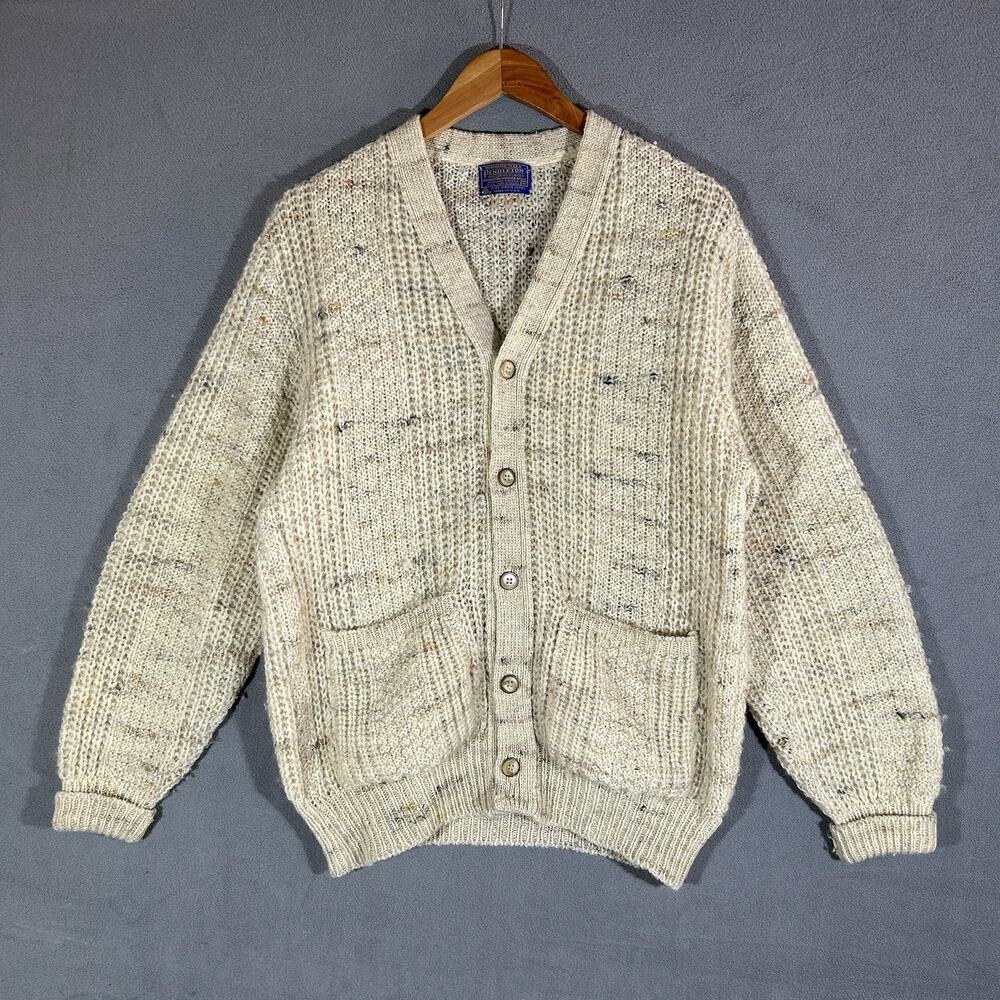 Vintage Pendleton Virgin Wool Cardigan Sweater USA Donegal Knit Mens M Beige